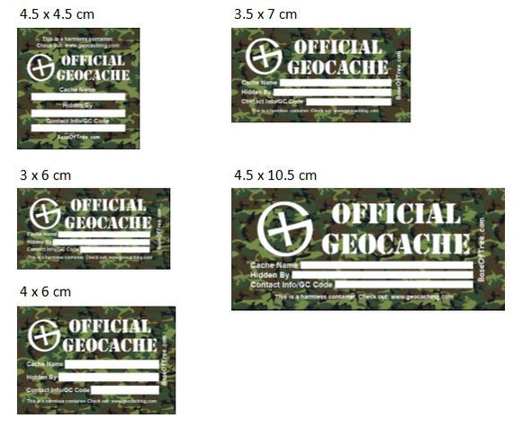 Geocache Labels / Stickers for Geocaching Containers - Vinyl Waterproof - CAMO