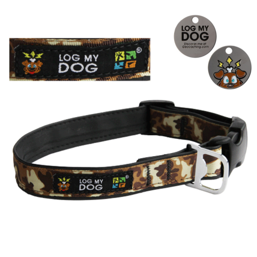 Log My Dog Collar - Camo Brown - Large